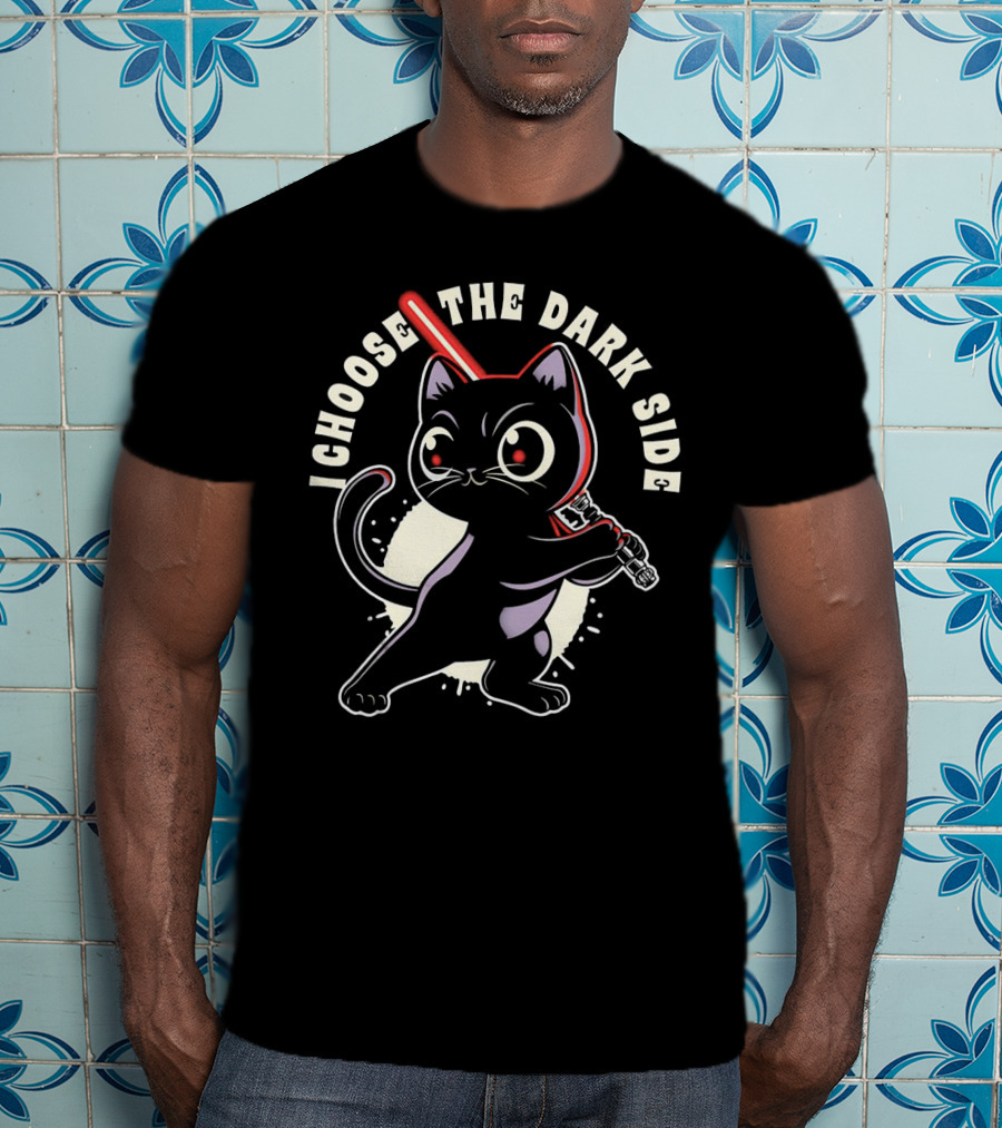 I Choose The Dark Side Black Cat With Lightsaber T-Shirt