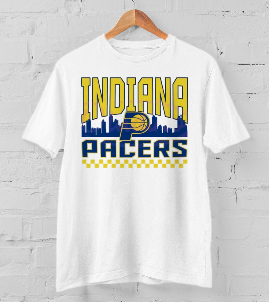 Indiana Pacers NBA Logo Skyline With Checkered T-Shirt