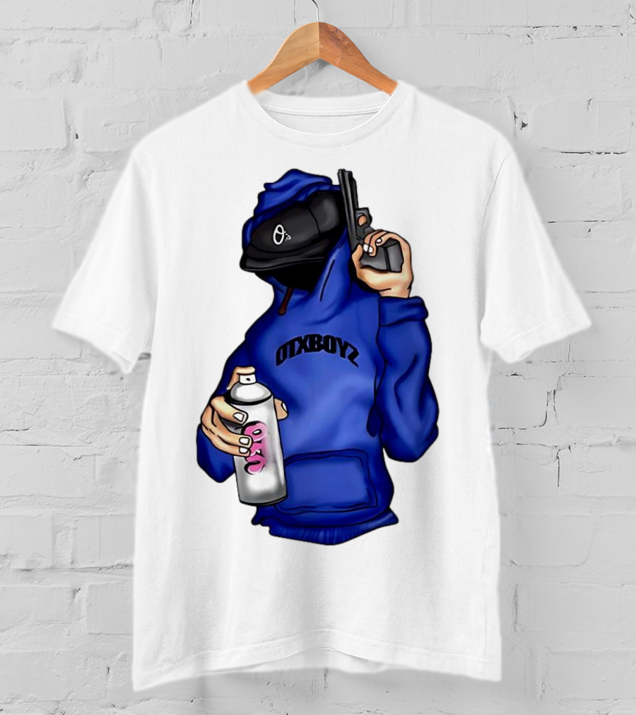 OTXBOYZ Hooded Figure With Spray And Gun T-Shirt