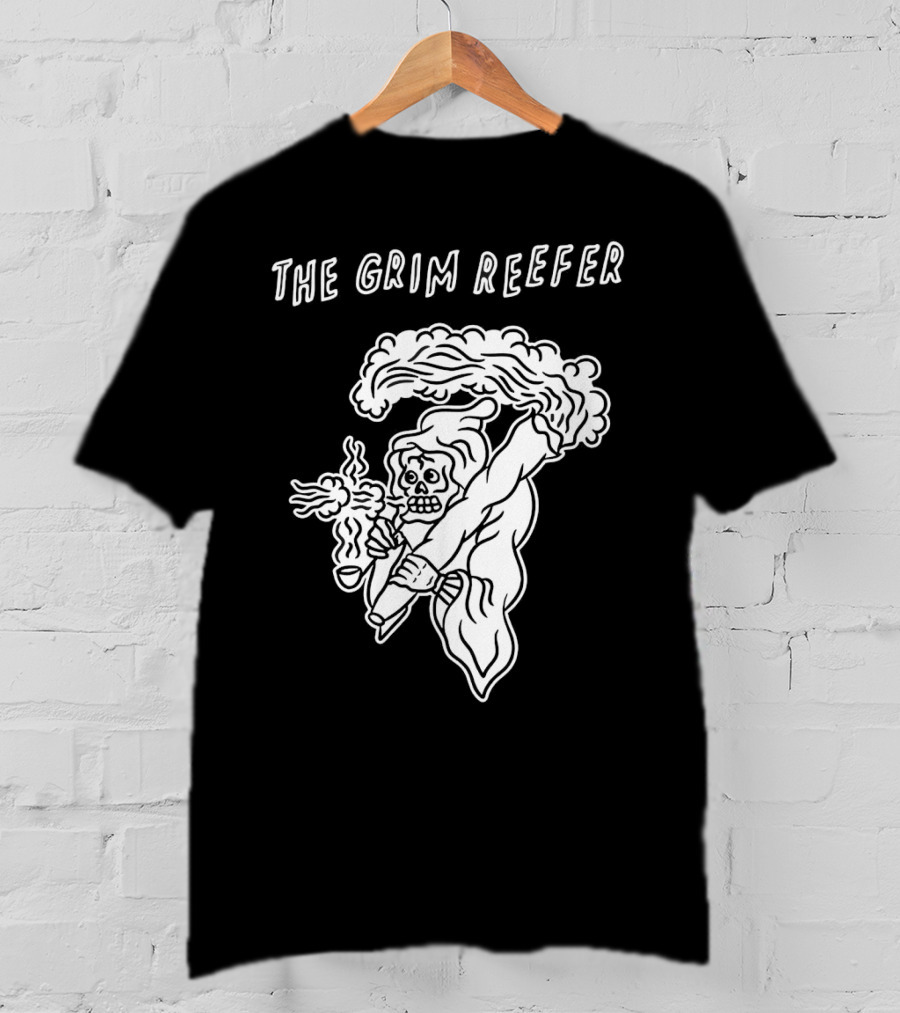 The Grim Reefer Skeleton Smoking Weed T-Shirt