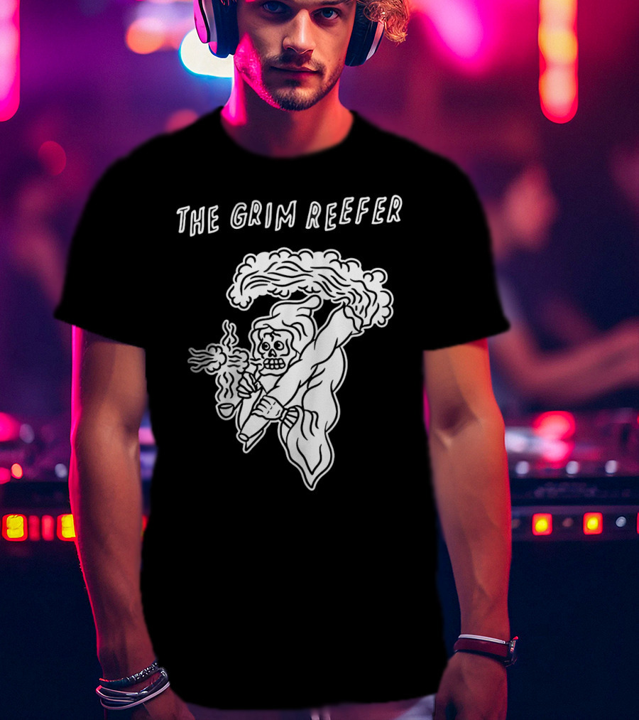 The Grim Reefer Skeleton Smoking Weed T-Shirt