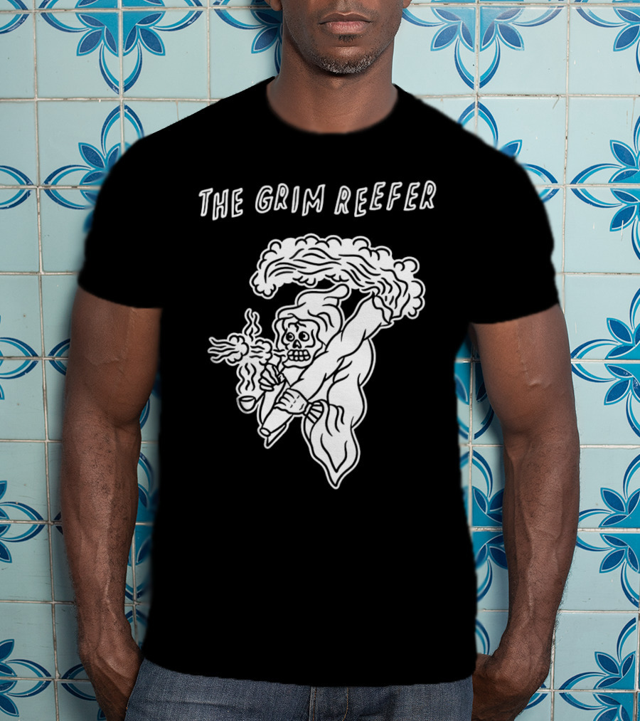 The Grim Reefer Skeleton Smoking Weed T-Shirt