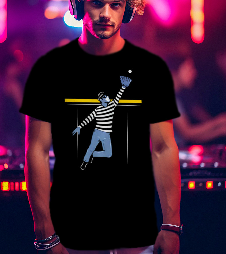Home Run Robber Baseball Outfielder Catching Ball Above Wall T-Shirt