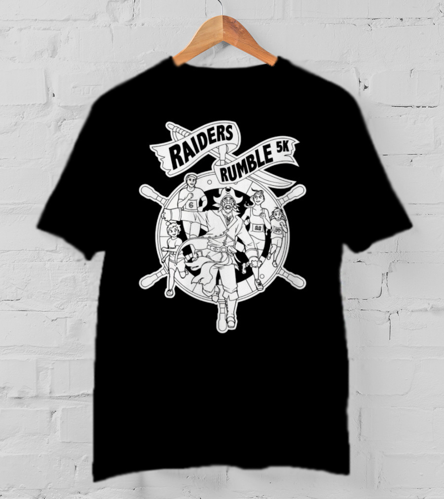 Raiders Rumble 5k Pirate Race Event Wheel Flag Running Contest T-Shirt