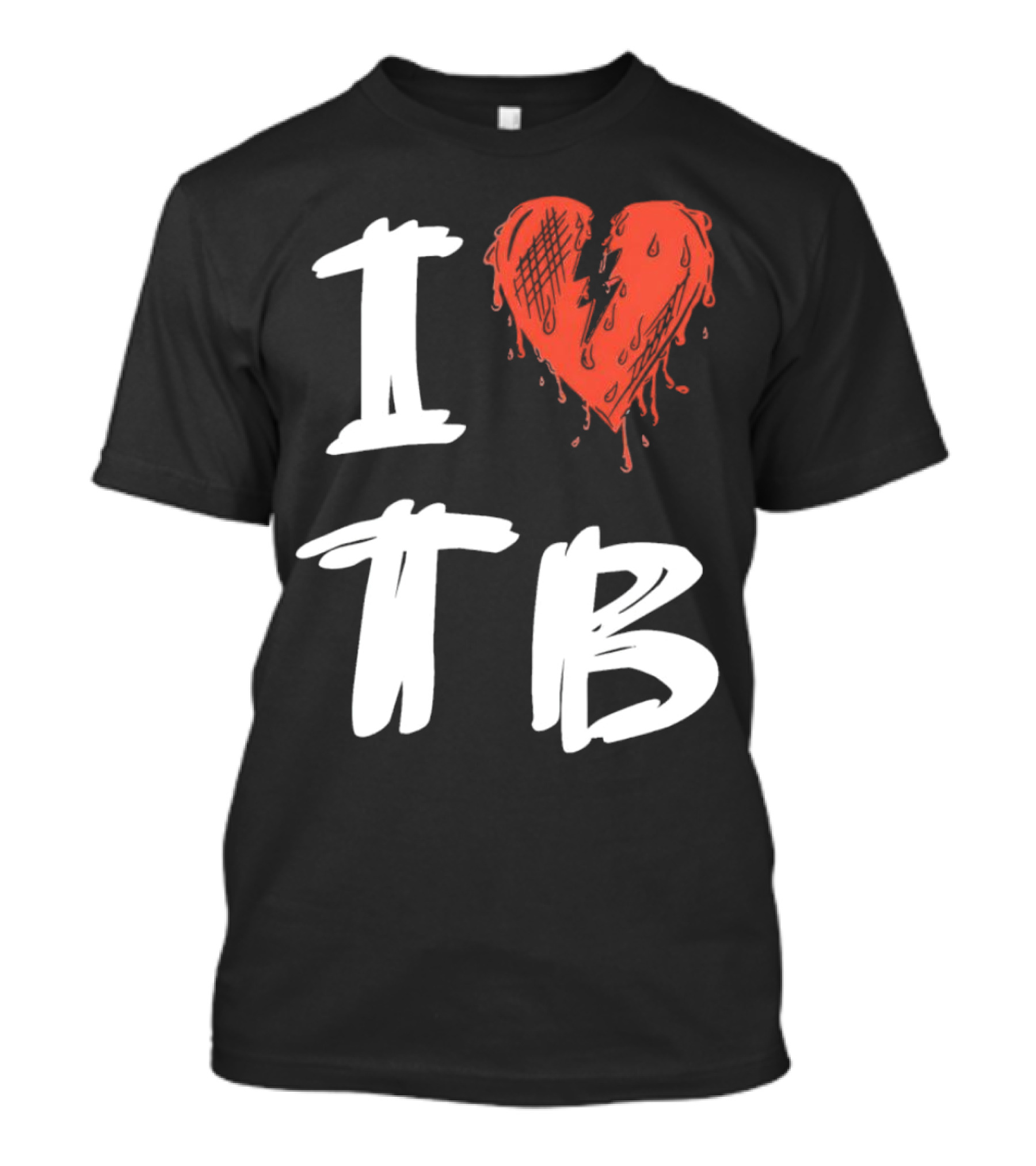I Love TB Heart Icon With Dripping Red And Black Details Tragedy Boiz T-Shirt