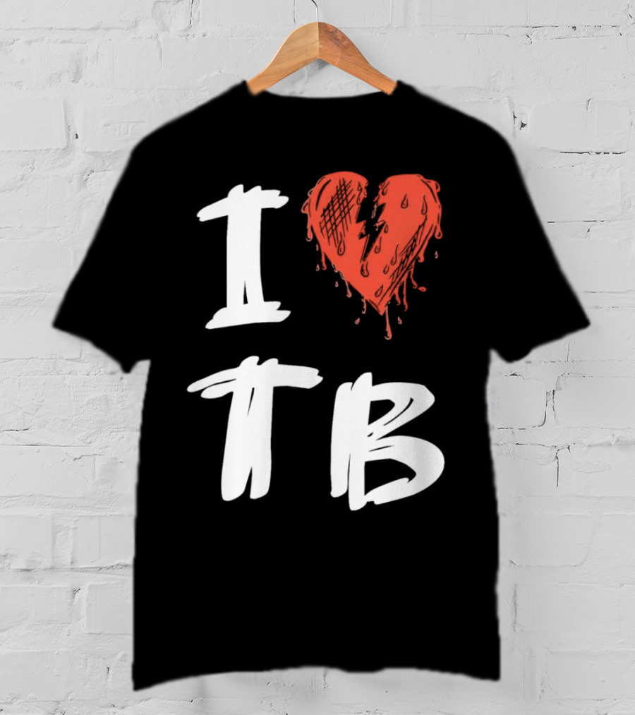 I Love TB Heart Icon With Dripping Red And Black Details Tragedy Boiz T-Shirt