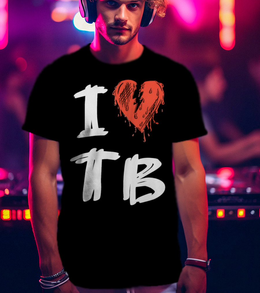 I Love TB Heart Icon With Dripping Red And Black Details Tragedy Boiz T-Shirt