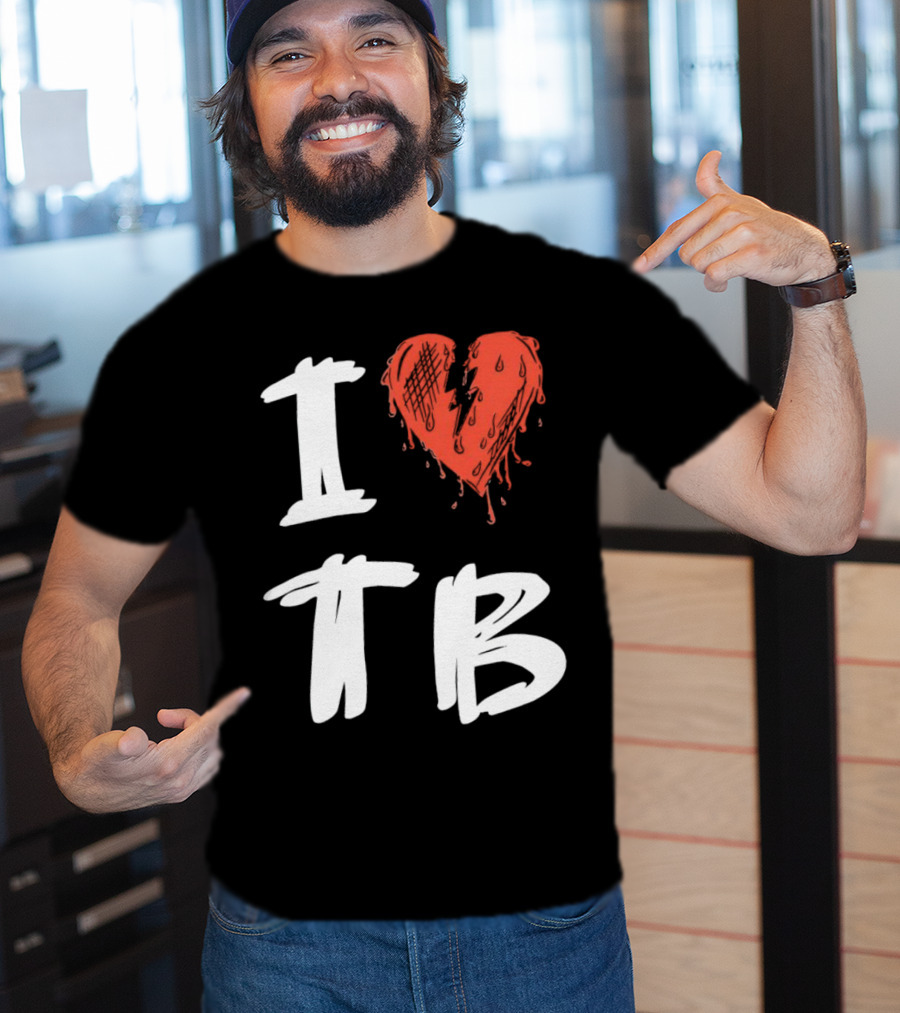I Love TB Heart Icon With Dripping Red And Black Details Tragedy Boiz T-Shirt