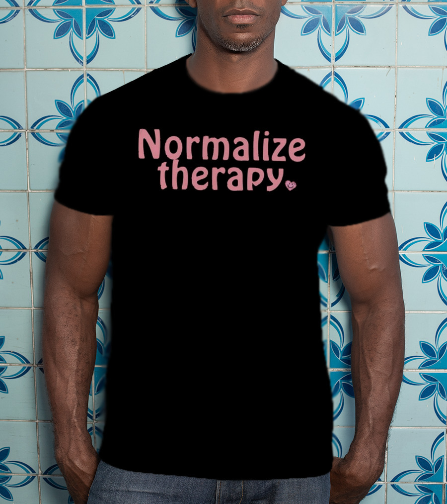 Normalize Therapy With Pink Text And Smiley Face T-Shirt