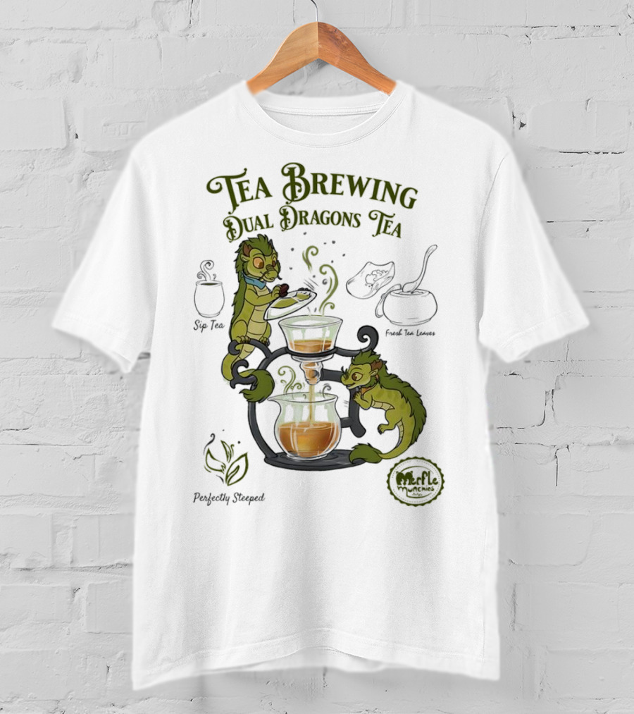 Tea Brewing Dual Dragons Sip Tea Perfectly Steeped Leaf And Kettle T-Shirt
