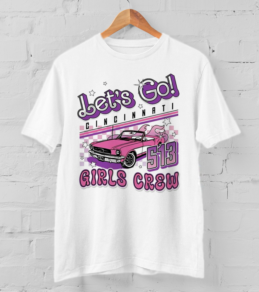 Let's Go Cincinnati Girls Crew 513 Pink Car T-Shirt