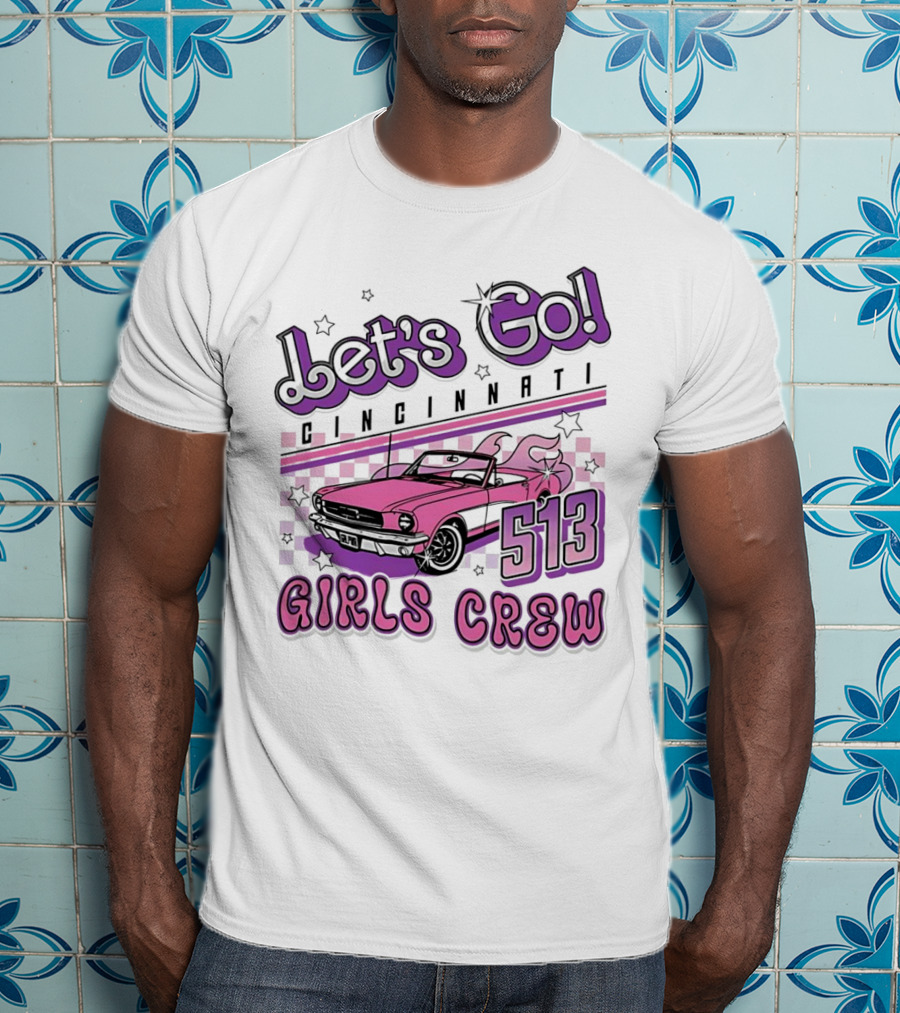 Let's Go Cincinnati Girls Crew 513 Pink Car T-Shirt