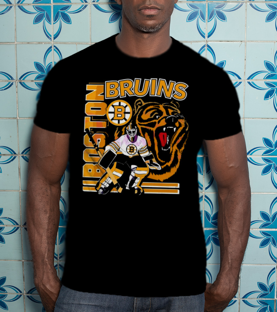 Boston Bruins Hockey Goalie With Bear And Iconic T-Shirt