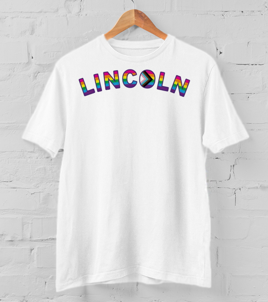 LINCOLN Pride Curved Logo Rainbow Colors T-Shirt