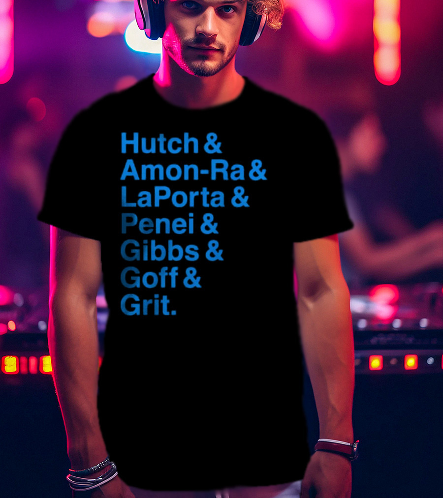 Hutch And Amon-ra And Laporta And Penei And Gibbs And Goff And Grit Detroit Lions NFL Players T-Shirt