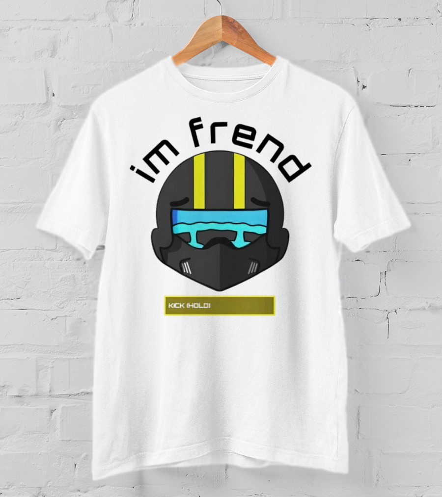Im Frend Kick Hold Black Helmet Yellow Stripes Blue Visor T-Shirt