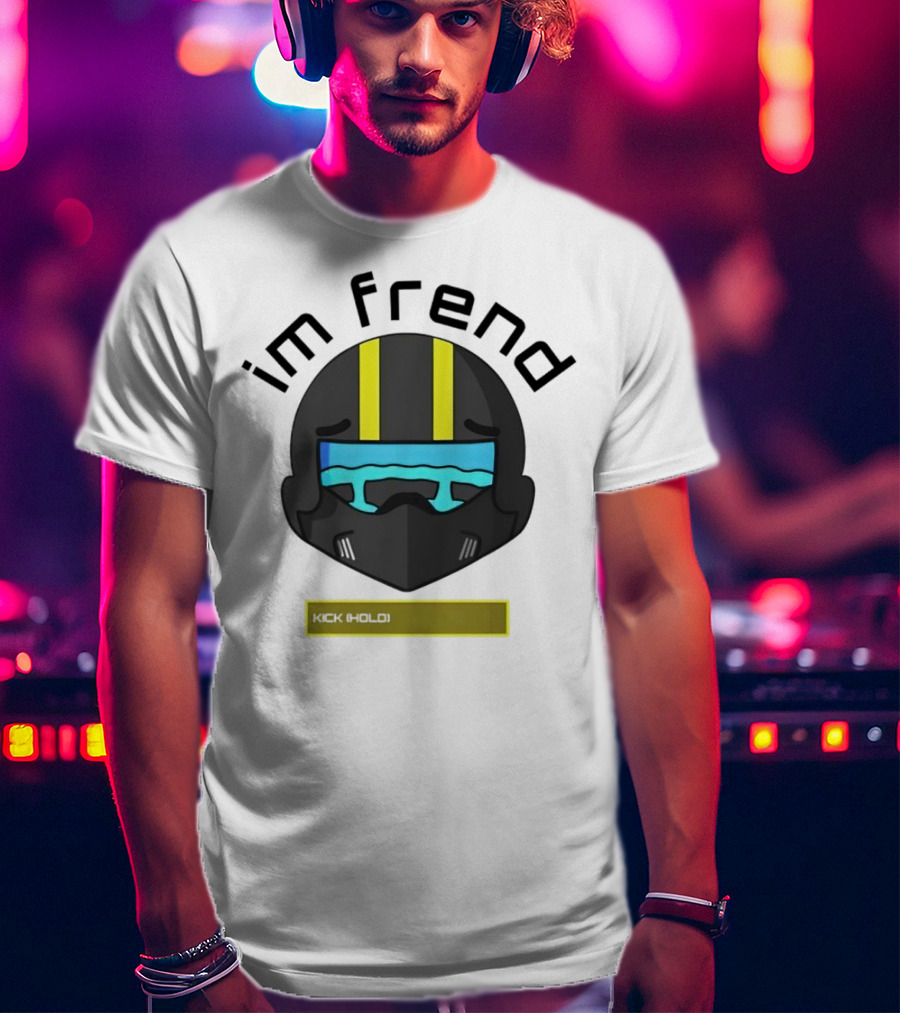 Im Frend Kick Hold Black Helmet Yellow Stripes Blue Visor T-Shirt