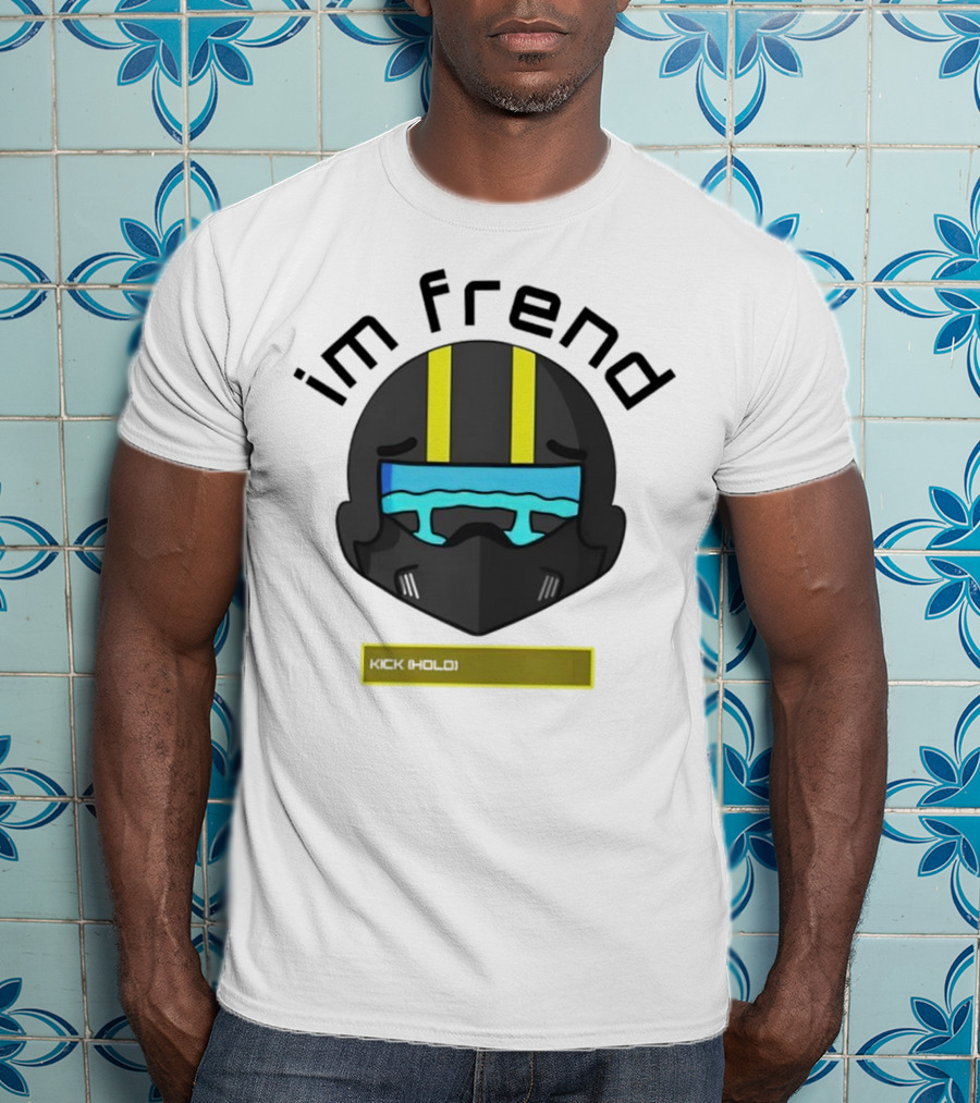 Im Frend Kick Hold Black Helmet Yellow Stripes Blue Visor T-Shirt