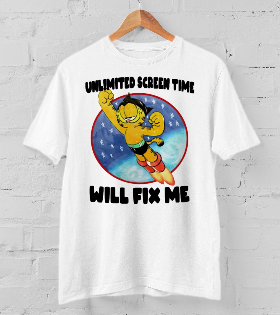 Unlimited Screen Time Will Fix Me Garfield Superhero Flight T-Shirt