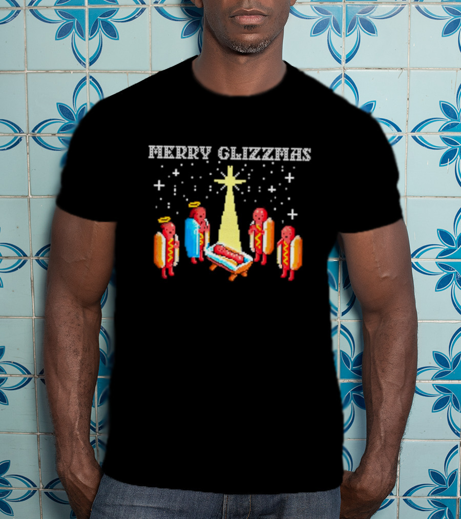 Merry Glizzmas Hot Dog Nativity Scene With Angels T-Shirt