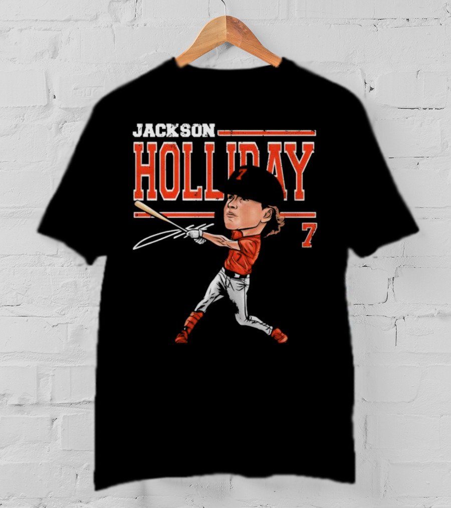 Jackson Holliday Baltimore Orioles Cartoon Batting Stance Number 7 T-Shirt