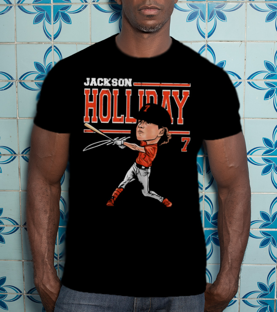 Jackson Holliday Baltimore Orioles Cartoon Batting Stance Number 7 T-Shirt