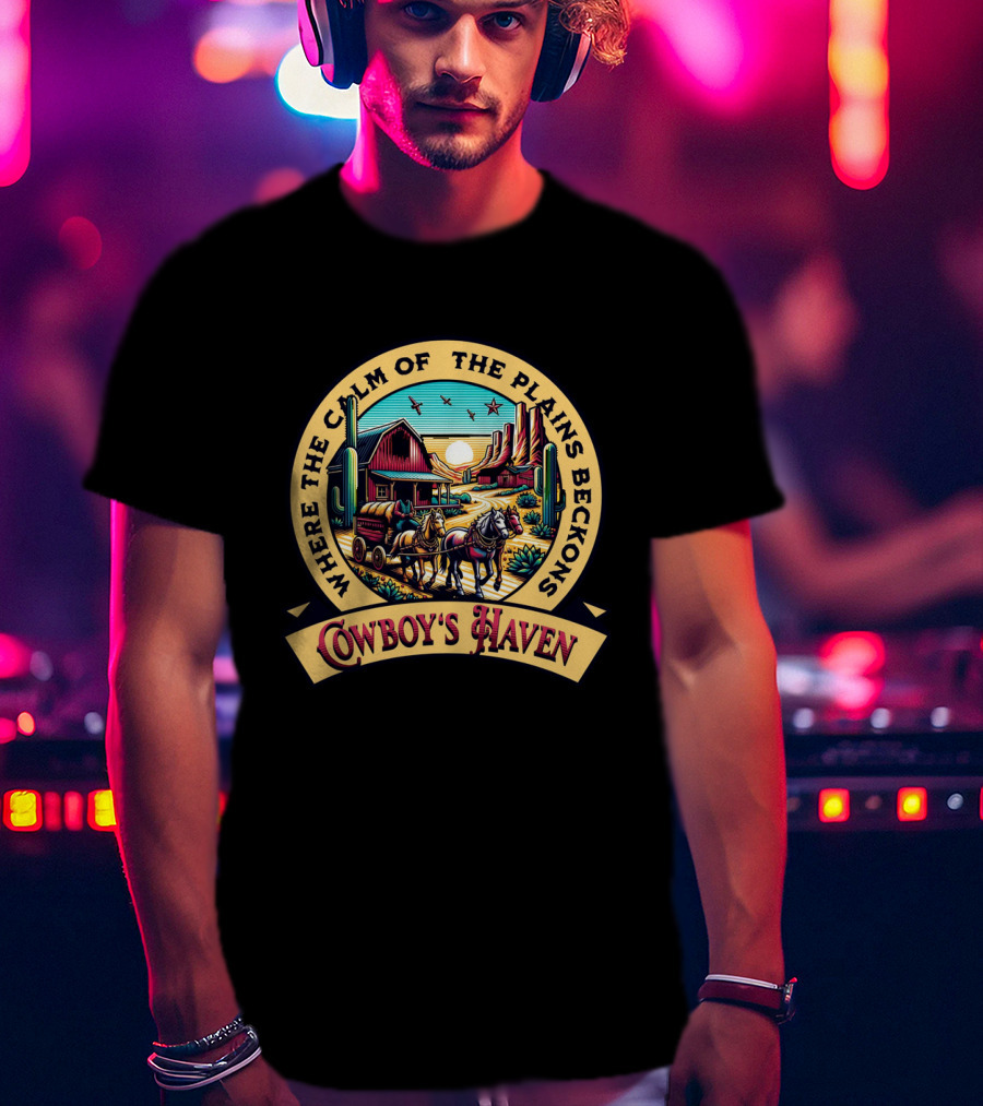 Where The Calm Of The Plains Beckons Cowboy's Haven T-Shirt