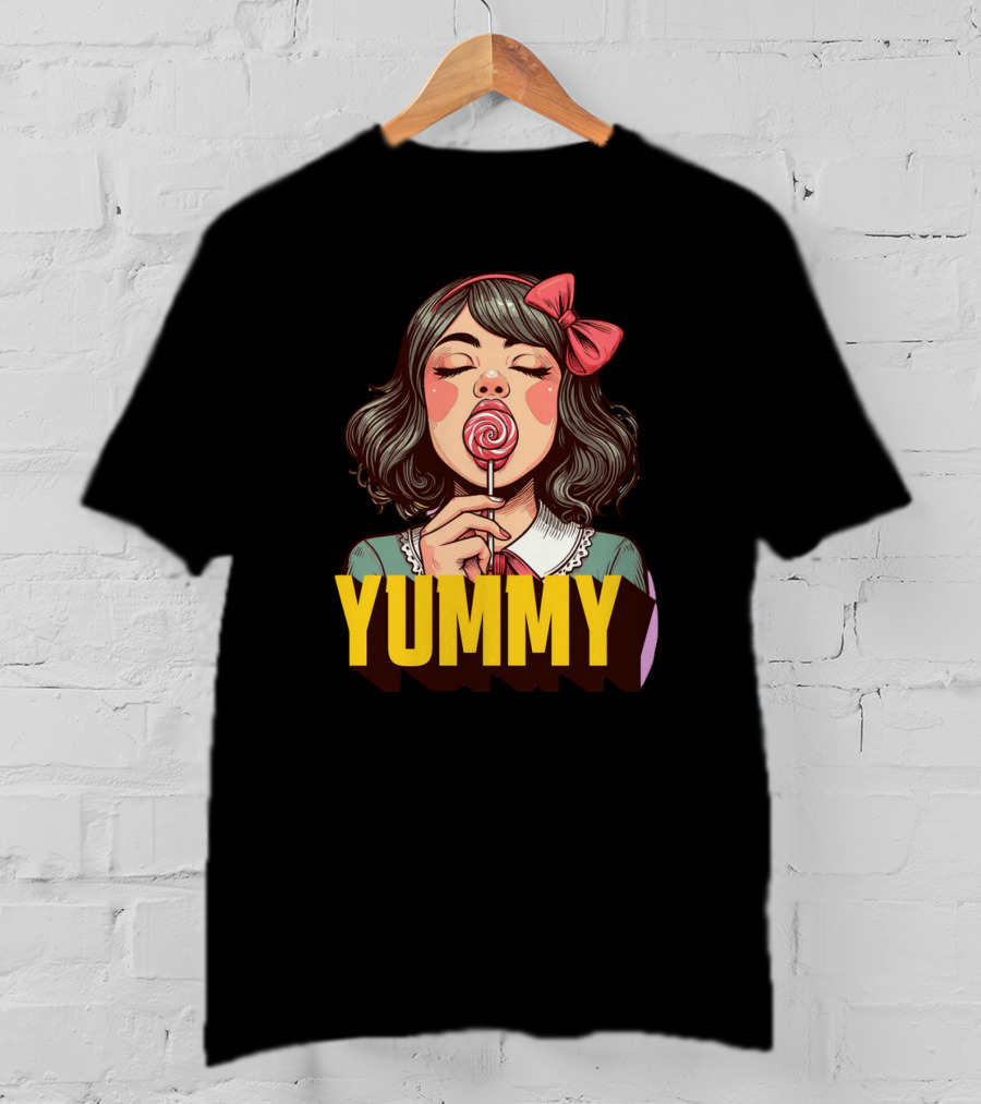Yummy Girl With Lollipop Pop T-Shirt