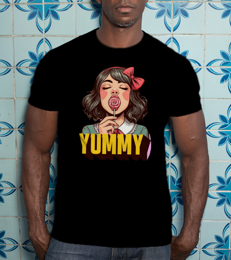 Yummy Girl With Lollipop Pop T-Shirt