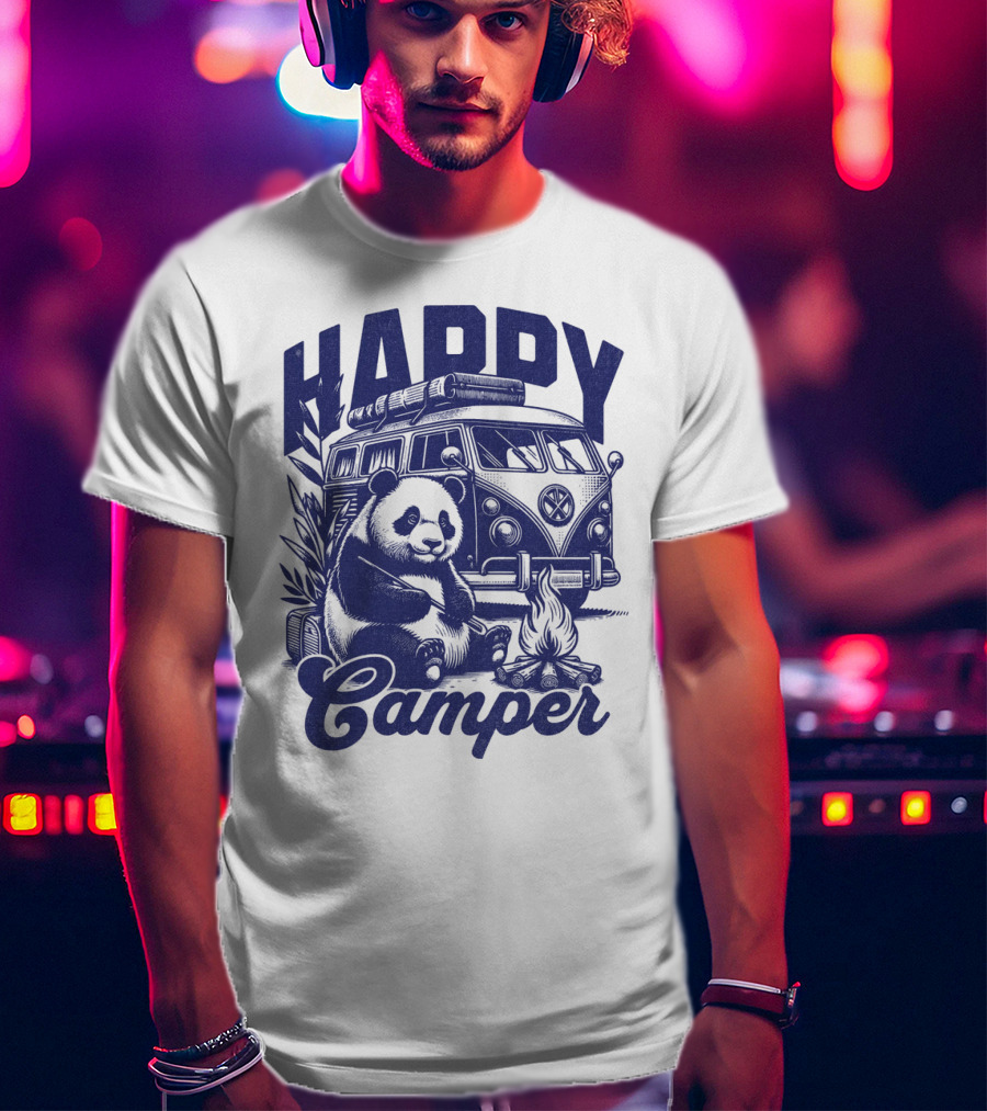 Happy Camper Panda By Van And Campfire Vintage T-Shirt
