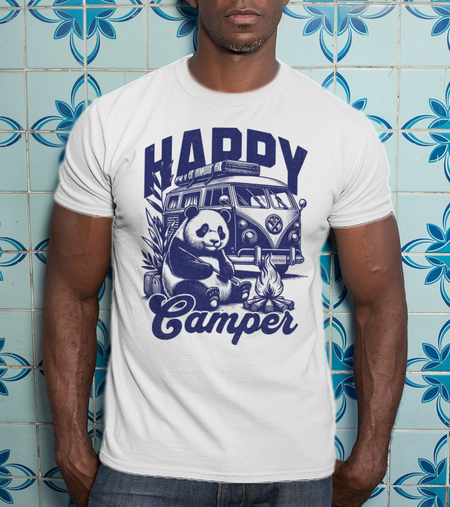 Happy Camper Panda By Van And Campfire Vintage T-Shirt