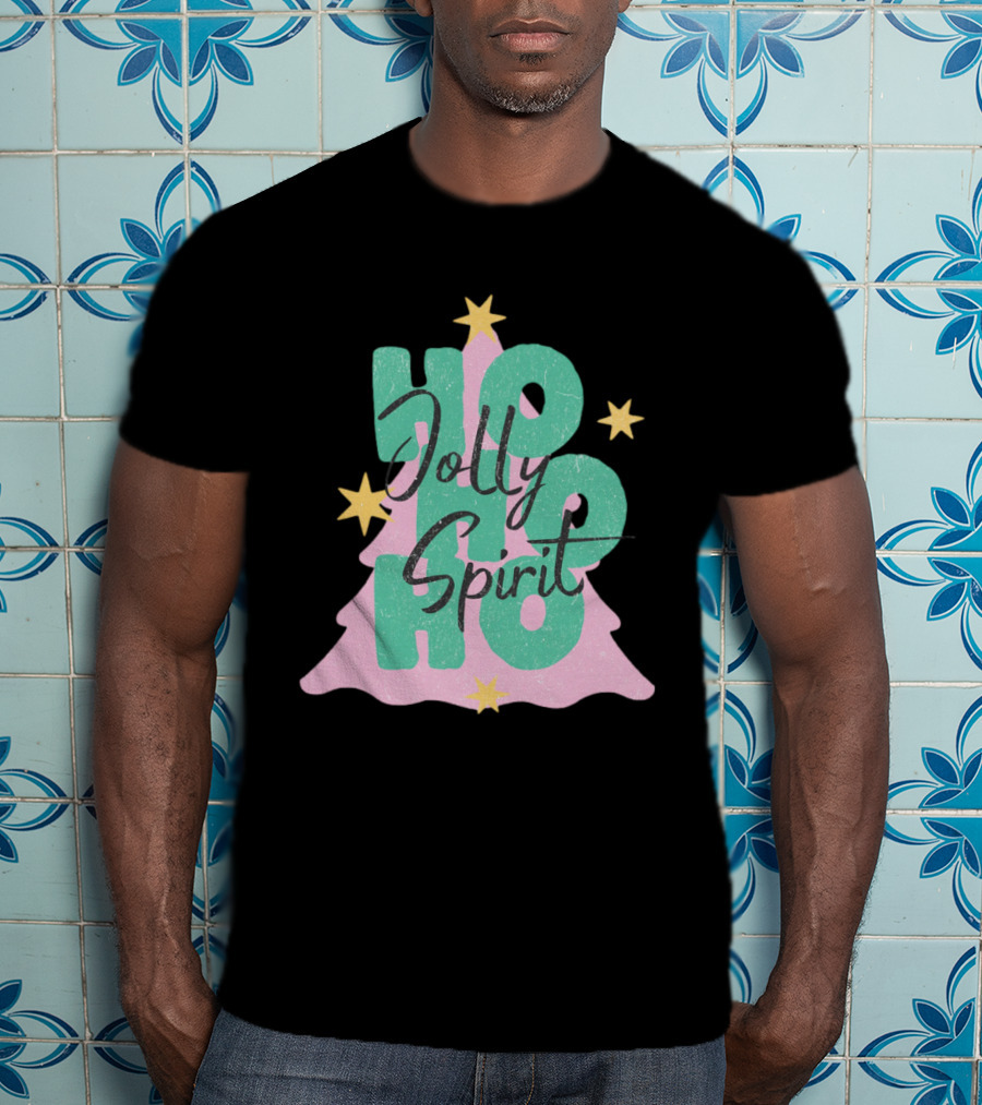 HO HO HO Jolly Spirit Christmas Tree Stars T-Shirt