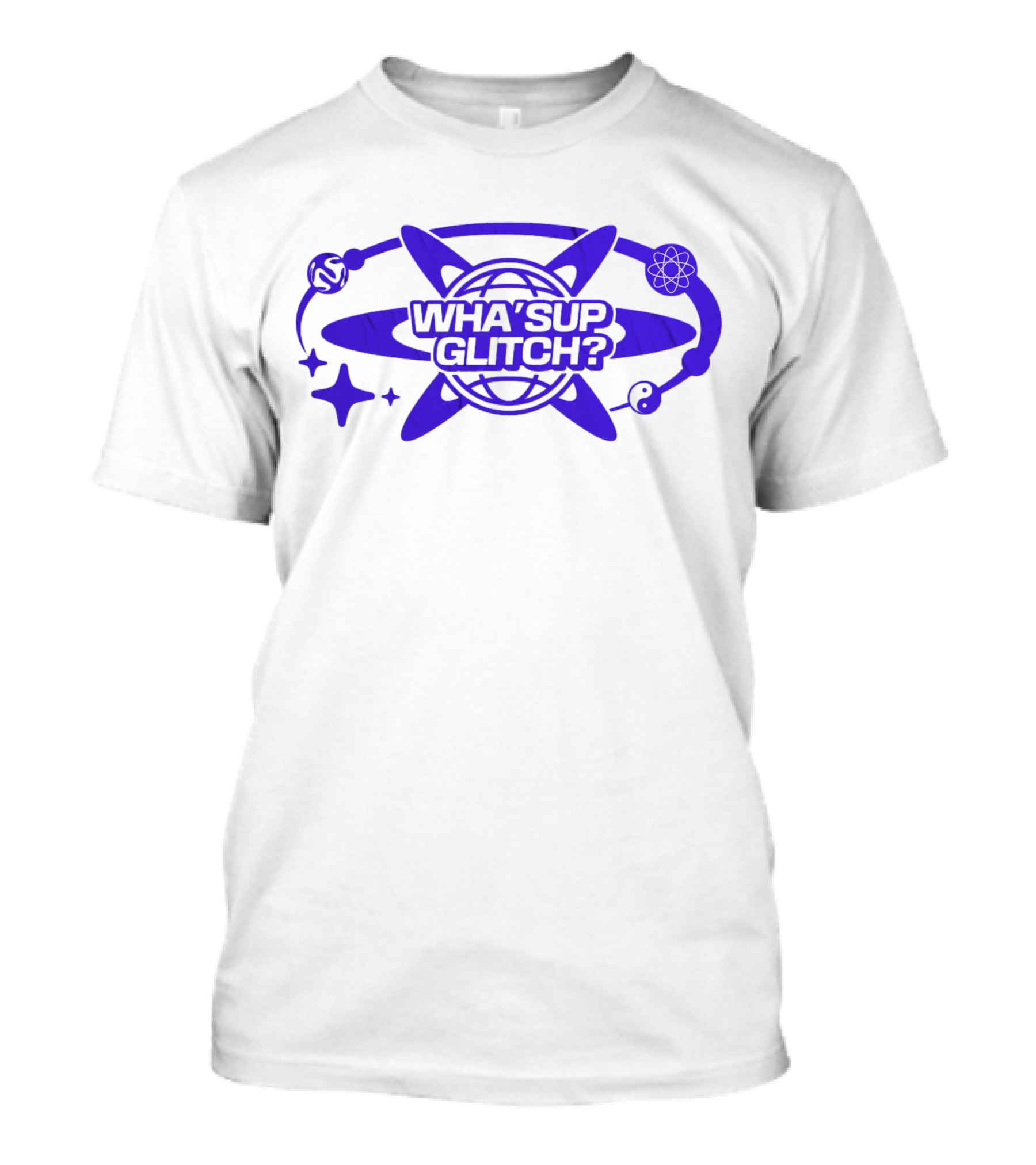 WHA'SUP GLITCH YNOT2K Retro Tech Atomic Globe T-Shirt