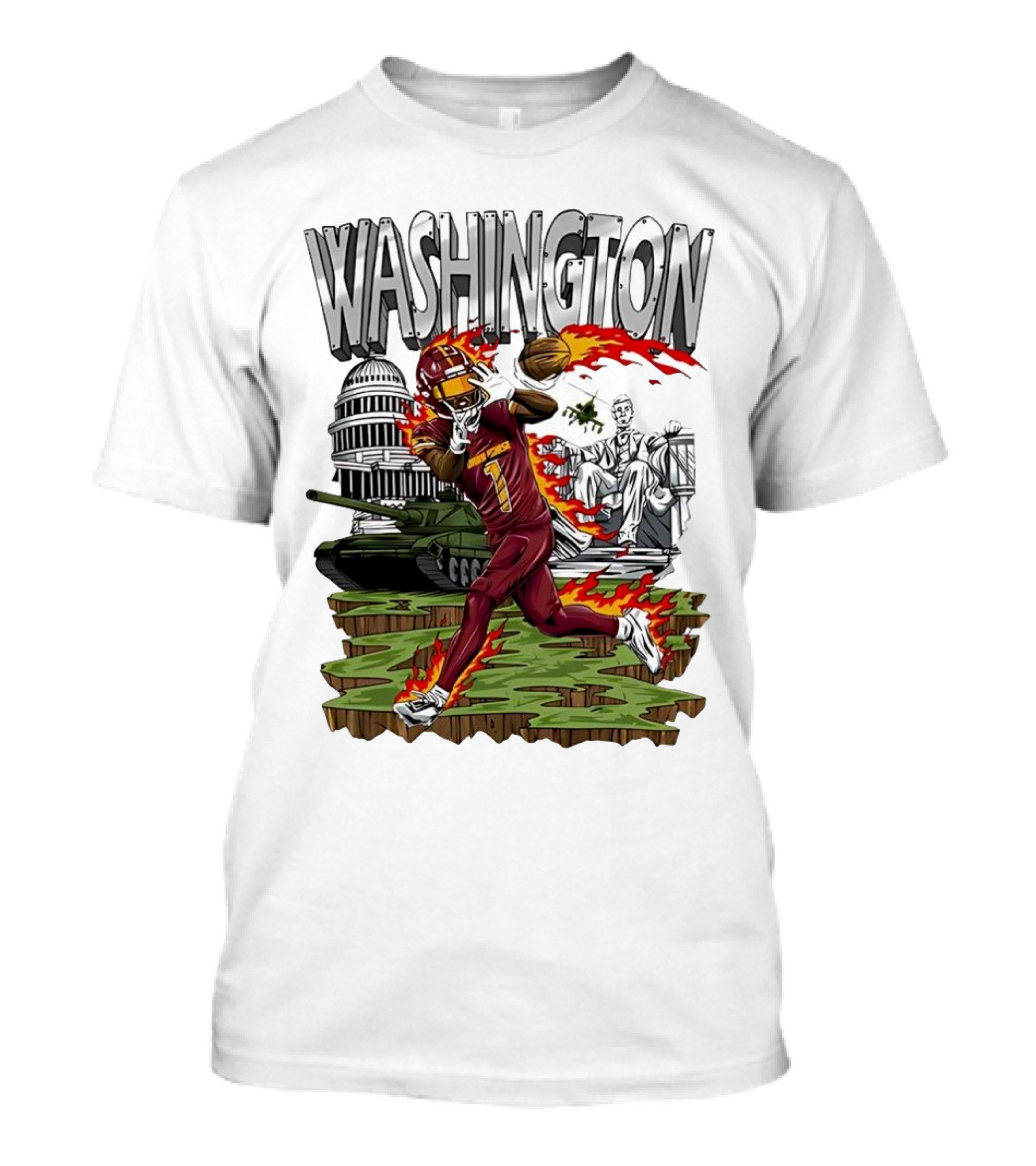 Washington Commanders Jahan Dotson Football Cartoon Capitol Tank Lincoln Fire T-Shirt