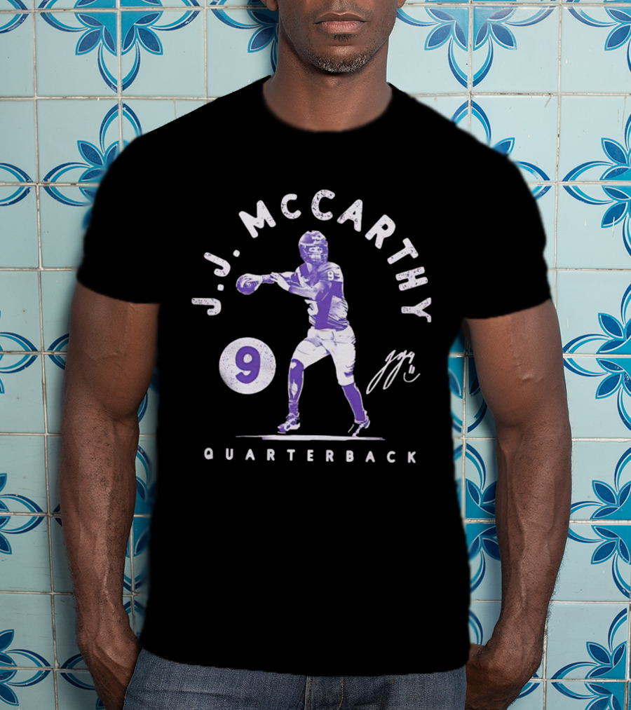 J.J. McCarthy Quarterback 9 Signature Football T-Shirt