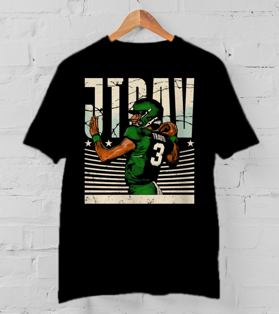 Jordan Travis New York Jets Football Cartoon Graphic Retro Style Football Jersey Number 3 T-Shirt