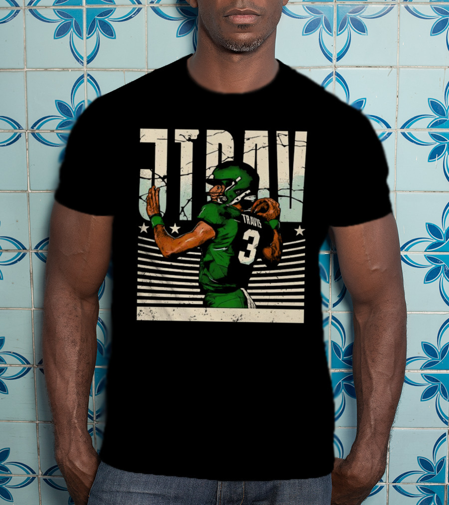 Jordan Travis New York Jets Football Cartoon Graphic Retro Style Football Jersey Number 3 T-Shirt