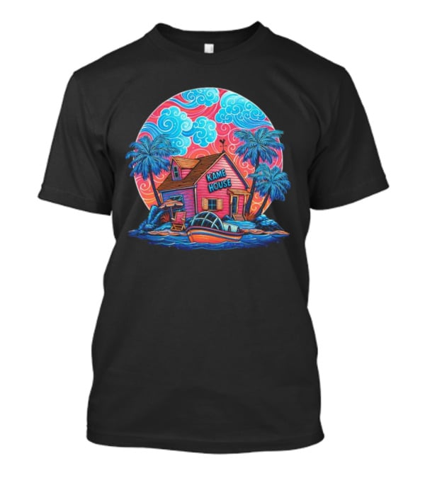 Kame House Vibrant Tropical Island Scene Dragon Ball T-Shirt