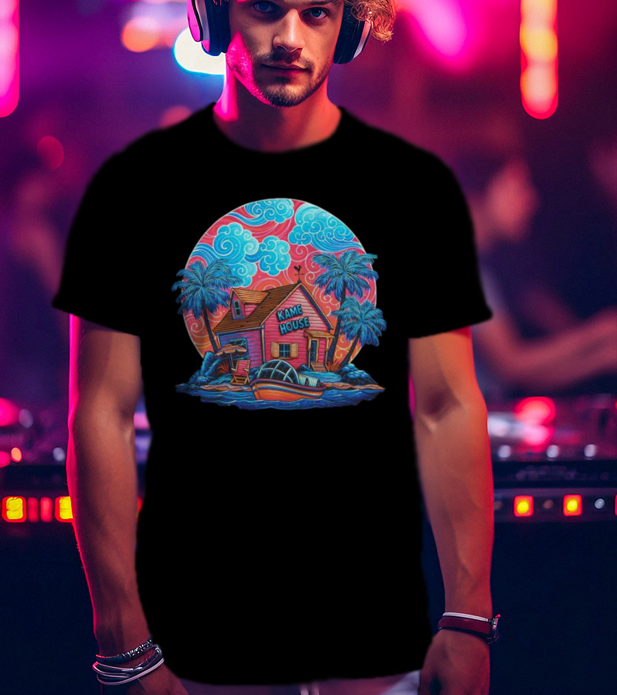 Kame House Vibrant Tropical Island Scene Dragon Ball T-Shirt