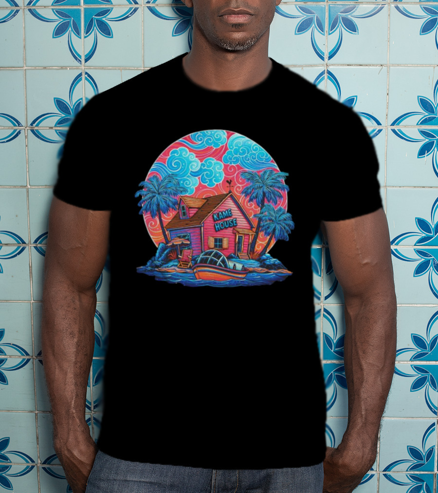 Kame House Vibrant Tropical Island Scene Dragon Ball T-Shirt
