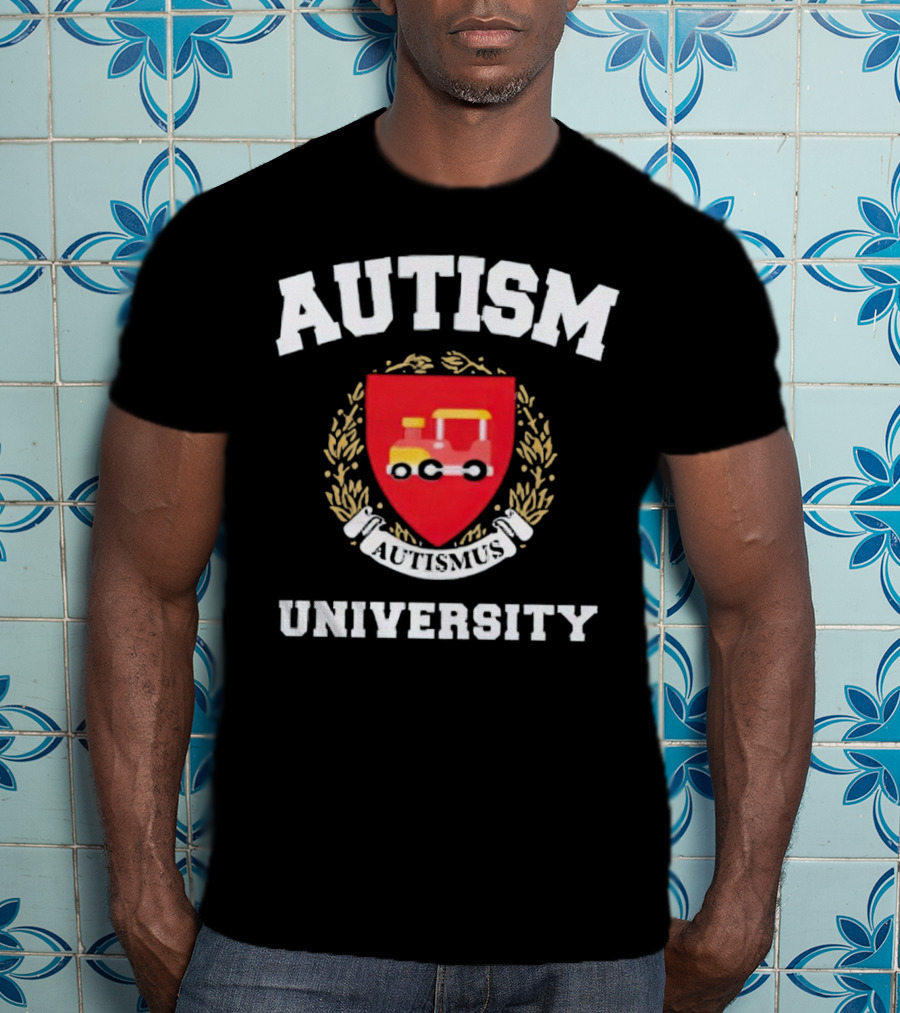 Autismus University Autism Joke Shield With Toy Car Crest T-Shirt