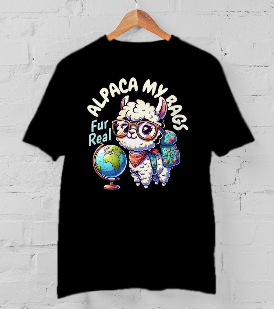 Alpaca My Bags Fur Real Cute Globe Travel Adventure T-Shirt