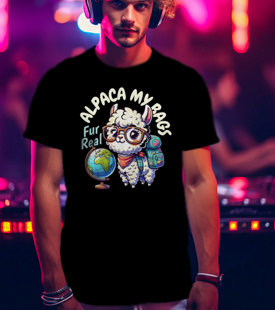 Alpaca My Bags Fur Real Cute Globe Travel Adventure T-Shirt