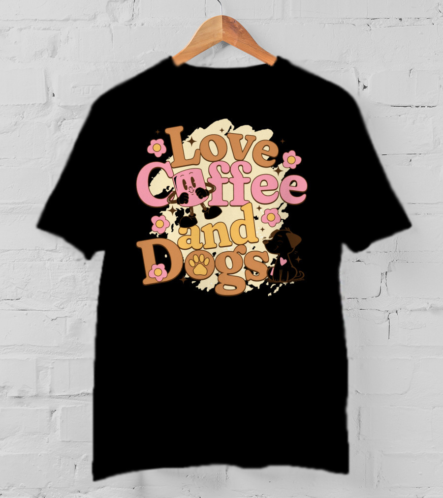 Love Coffee And Dogs Cute Floral Cartoon T-Shirt