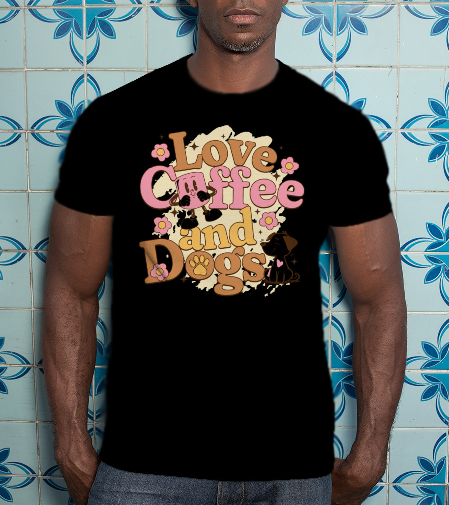 Love Coffee And Dogs Cute Floral Cartoon T-Shirt