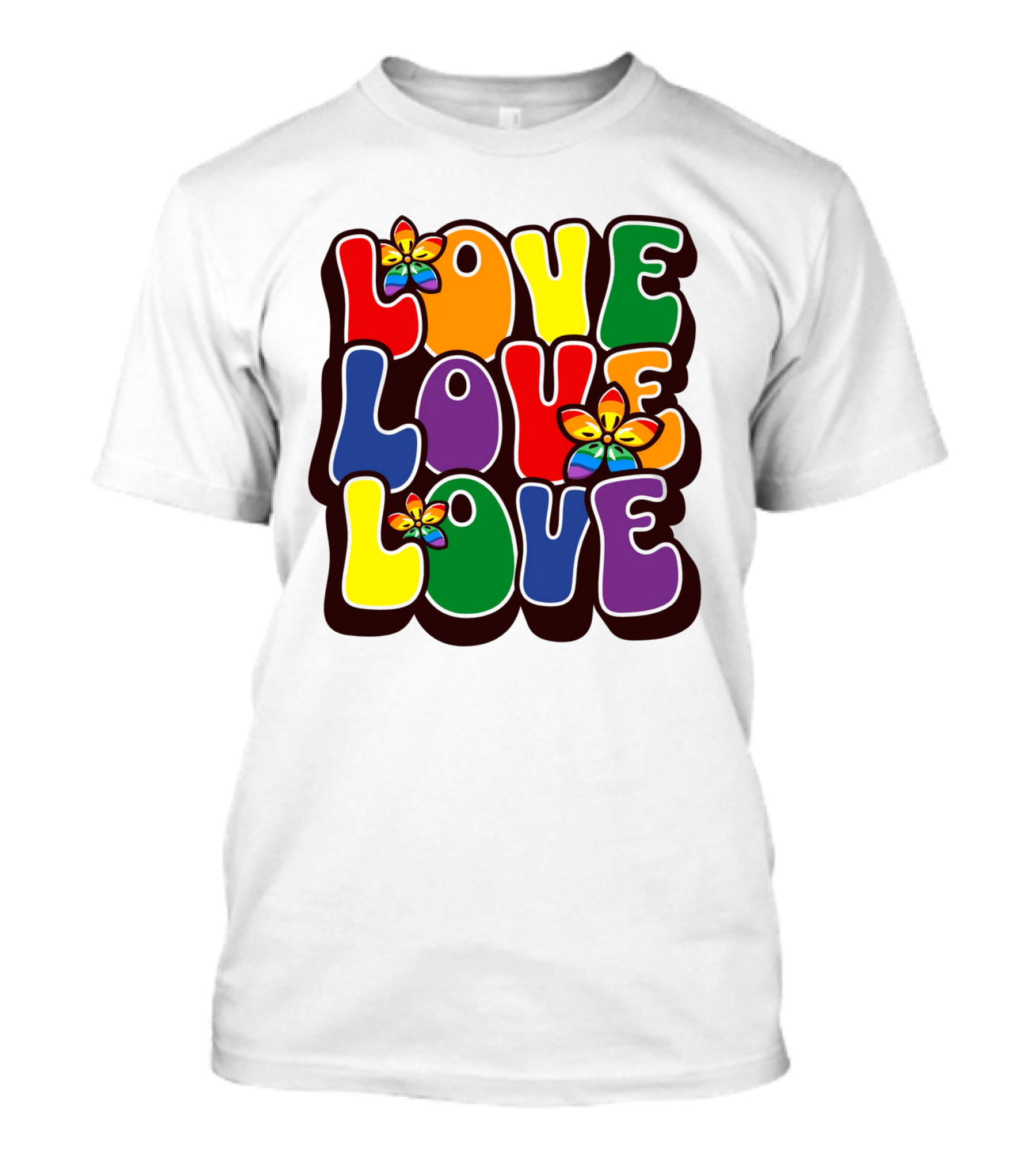 LOVE LOVE LOVE Rainbow Pride Flowers T-Shirt