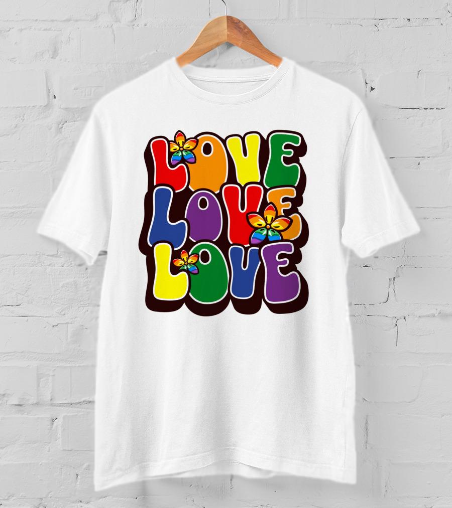 LOVE LOVE LOVE Rainbow Pride Flowers T-Shirt