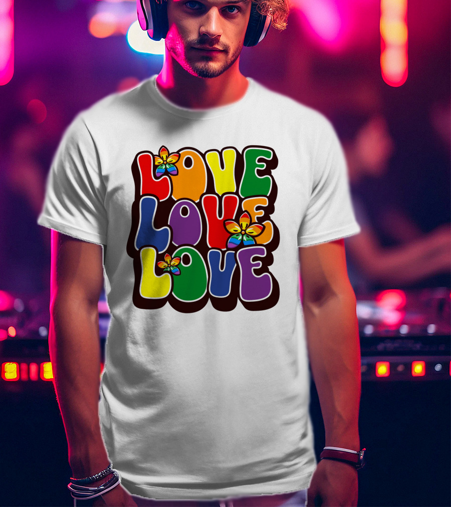 LOVE LOVE LOVE Rainbow Pride Flowers T-Shirt