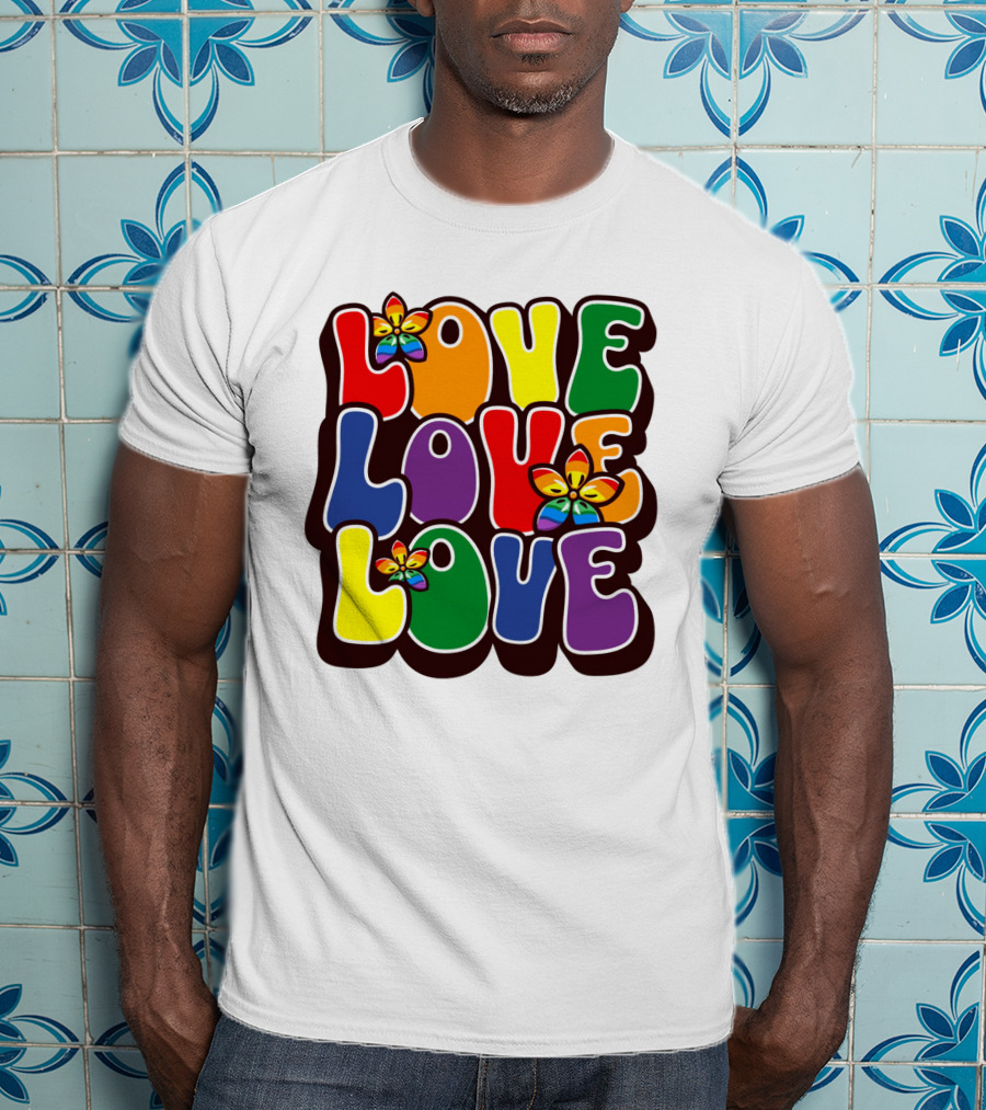 LOVE LOVE LOVE Rainbow Pride Flowers T-Shirt