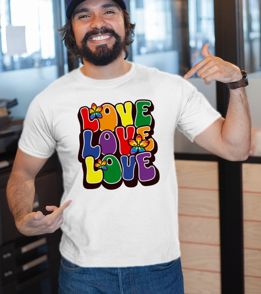 LOVE LOVE LOVE Rainbow Pride Flowers T-Shirt